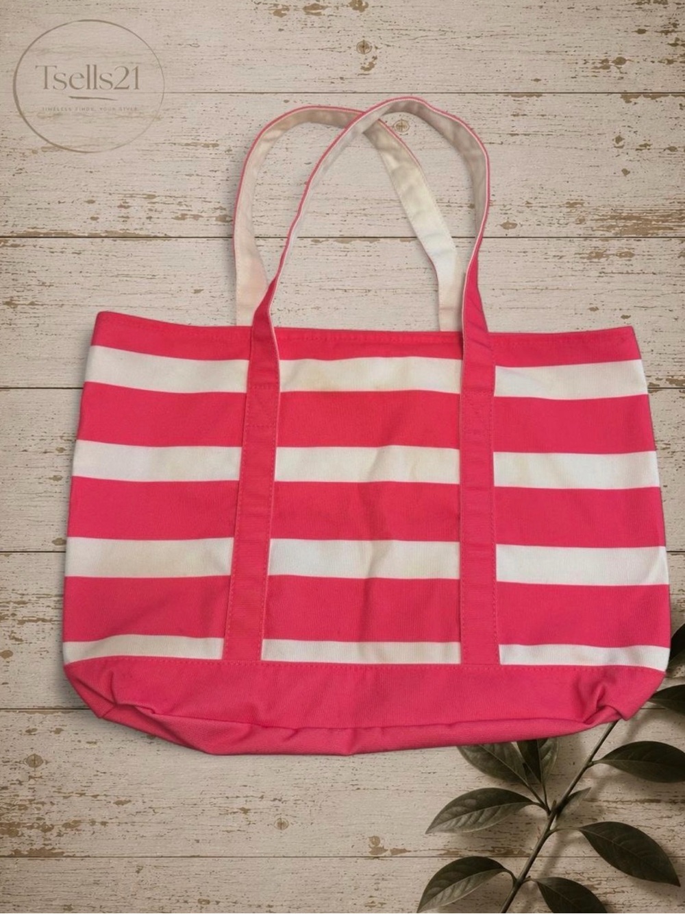 Hobby Lobby Pink & White Striped Canvas Tote Bag